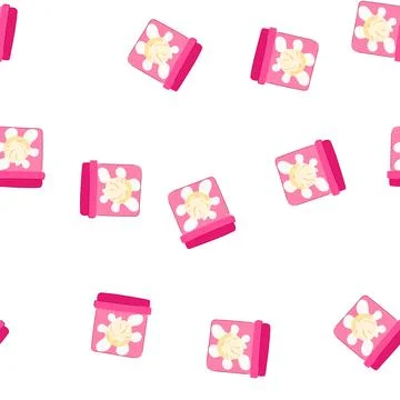 Pattern pink ice cream container with vanilla scoop label 스톡 일러스트