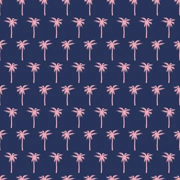 Pattern of pink palm trees on a dark background. Tropical tree seamless pattern Stock Illustration