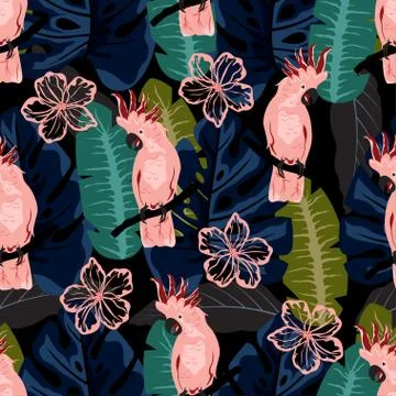 Pattern with pink parrot Stock Illustration