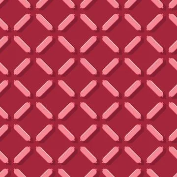 Pattern of pink sausages on a red background with shadow. Used for magazine Stock Illustration
