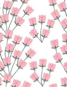 Pattern of pink tulips spring flowers vector illustration on white background Stock Illustration