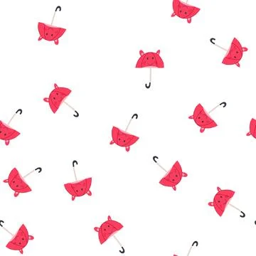 Pattern pink umbrella with smiling animal face and ears Stock Illustration