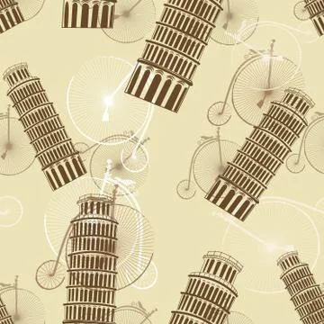 Pattern with the Pisa Tower and bicycles Stock Illustration