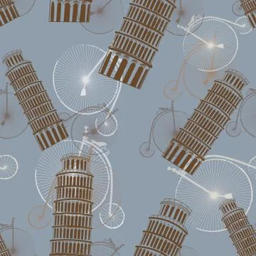 Pattern with the Pisa Tower and bicycles Stock Illustration