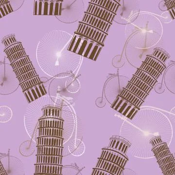 Pattern with the Pisa Tower and bicycles Illustrazione stock