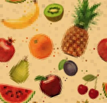 Pattern pixel fruits kraft Stock Illustration