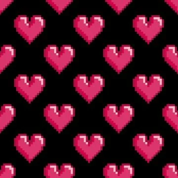 Pattern with pixel hearts Illustrazione stock