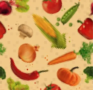 Pattern pixel vegetables kraft Stock Illustration