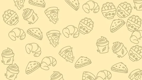Pattern of pizza slices, pastries and other food items perfect for food blogs, m Video stock 334837853