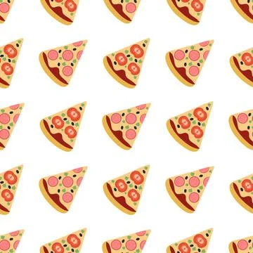 Pattern of pizza slices with sausage and tomatoes for restaurant design Stock Illustration