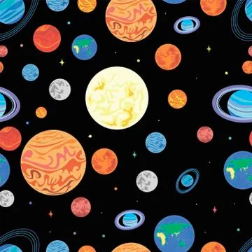 Pattern planets of the solar system. Bright color pattern of space. Stars of  Stock Illustration