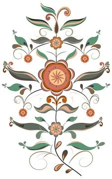 A pattern of plant elements in the form of flowers and leaves in the Russia.. イラスト素材