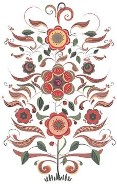 A pattern of plant elements in the form of flowers and leaves in the Russia.. イラスト素材