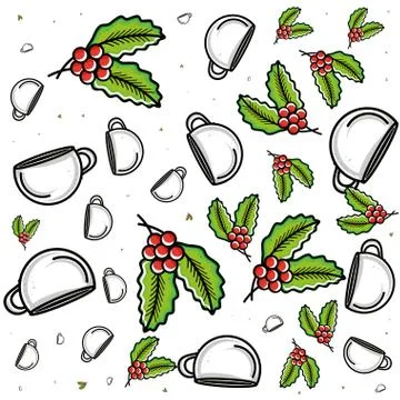 Pattern of plants and cups coffee Stock Illustration