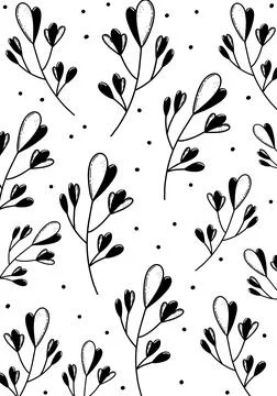 Pattern plants flowers branches black and white graphics empty Stock Illustration