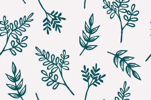 Pattern with plants, seamless ornament. Spring green herbal pattern. Stock Illustration