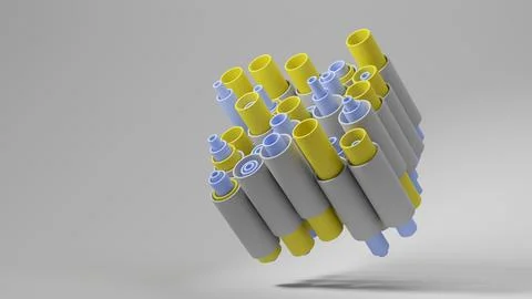 Pattern plastic blue, yellow and gray pipes for liquid on a gray background. Illustrazione stock