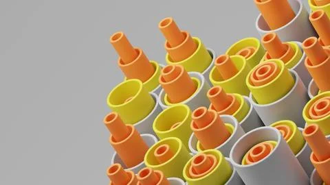 Pattern plastic orange, yellow and gray pipes for liquid on a gray background Illustrazione stock