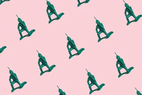 Pattern of plastic toy comunication soldier on a pop vibrant pink background Stock Photos