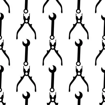 Pattern of pliers and wrench on white background Stock Illustration
