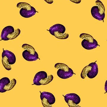 Pattern plum fruit purple cut food sketch hand drawn Illustrazione stock