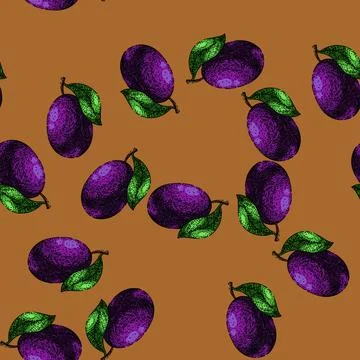 Pattern plum fruit sweet food sketch hand drawn Stock Illustration