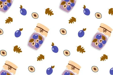 Pattern with plums and plum compote vector Illustrazione stock