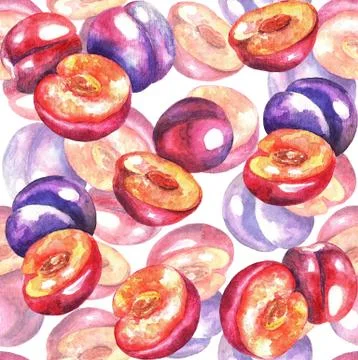 Pattern of plums, seamless, watercolor Stock Illustration