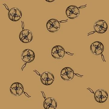 Pattern Pocket armillary sphere sundial hand drawn illustration Stock Illustration