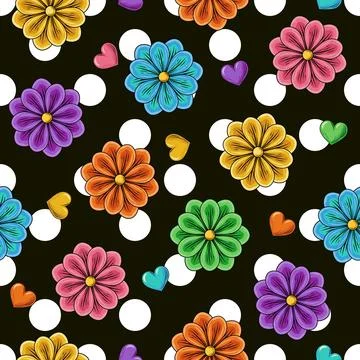 Pattern with polka dot ornament, chamomile flower Illustrazione stock