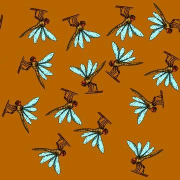 Pattern pond dragonfly sketch hand drawn 스톡 일러스트
