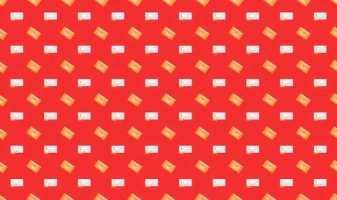 Pattern of popcorn and soda cups on red background Stock Illustration