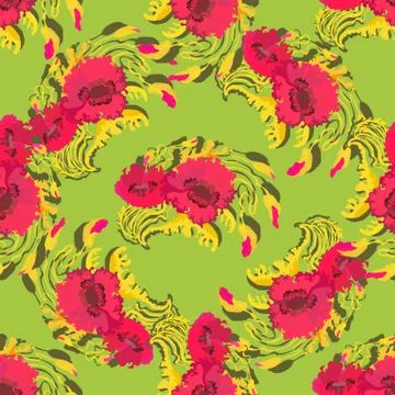Pattern of poppy flowers on green background. Vector illustration. Stock Illustration