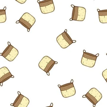 Pattern portable wicker laundry basket cartoon vector Stock Illustration