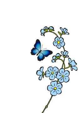 Pattern for postcard with place for text with Forget me not flowers and blu.. Stock Illustration