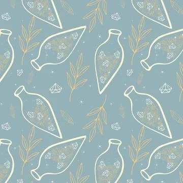 Pattern potion crystals magic bottle witchcraft magic, doodle boho style, pastel イラスト素材
