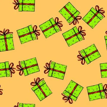 Pattern present gift box sketch hand drawn Stock Illustration