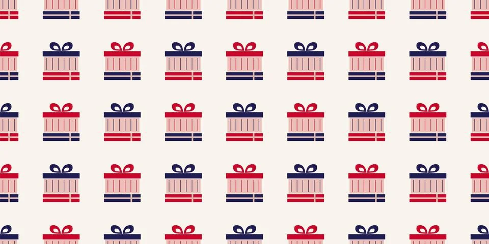 Pattern of Presents wrapped in Ribbon. Stack of Gift Boxes with bow. To give Stock Illustration