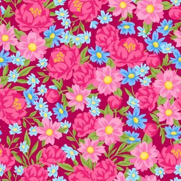 Pattern with pretty flowers. Beautiful decorative natural plants and leaves. Stock Illustration