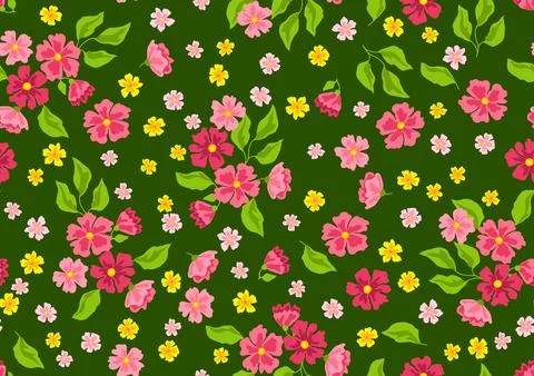 Pattern with pretty flowers. Beautiful decorative natural plants and leaves. Stock Illustration