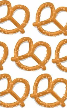 A pattern of pretzels on a white background. Food bakery pattern  Stock Illustration