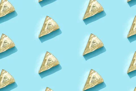 Pattern with processed cheese on blue background. Minimal creative food concept 写真素材