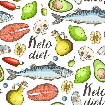 Pattern with products for the keto diet. Stock Illustration