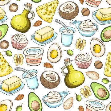 Pattern with products for the keto diet イラスト素材