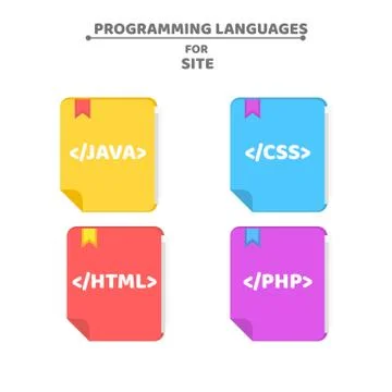 A pattern from programming languages. Colorful books. Colorful background f.. Stock Illustration