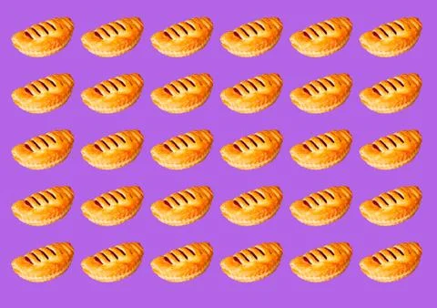 Pattern of puff buns with jam on a purple background. Stock Photos