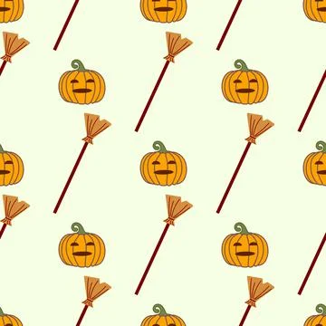 Pattern of pumpkin and broom for holiday of halloween Stock Illustration
