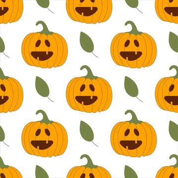Pattern of pumpkin and leaf on light background Stock Illustration