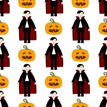 Pattern of pumpkin and vampire on light background Stock Illustration