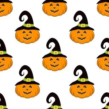 Pattern with pumpkin in hat Stock Illustration